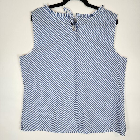 Talbots Sea Breeze Ruffle Neck Shell Blue White Nautical Stripe Tank Top sz XL - Picture 4 of 12
